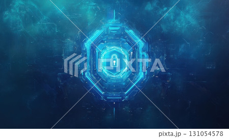 Close-up view of cybersecurity lock icon in futuristic digital environment 131054578
