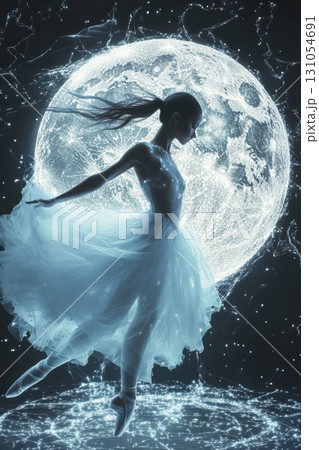 Dreamlike moonlight ballet capturing a dancer's grace in an ethereal atmosphere 131054691