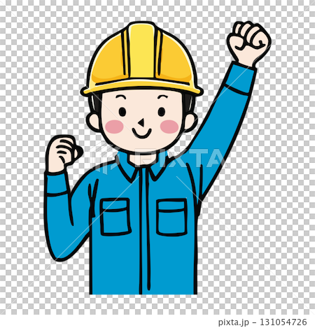 微笑的建築工人。戴著黃色安全帽、穿著工作服的男女在土木工程工作中要注意安全和團隊合作。 微笑的建築工人。戴著黃色安全帽、穿著工作服的男女在土木工程工作中要注意安全和團隊合作。 131054726
