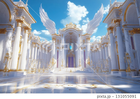 Majestic celestial palace fantasy world digital art bright atmosphere elevated view ethereal beauty 131055091