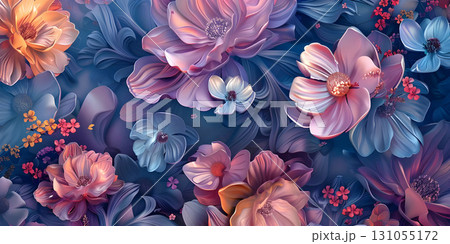 Abstract Floral Mural Digital Art Background - Ai Generated 131055172