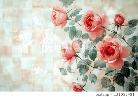 Beautiful pink roses floral wallpaper - elegant indoor decor digital art close-up Beautiful pink roses floral wallpaper - elegant indoor decor digital art close-up 131055481