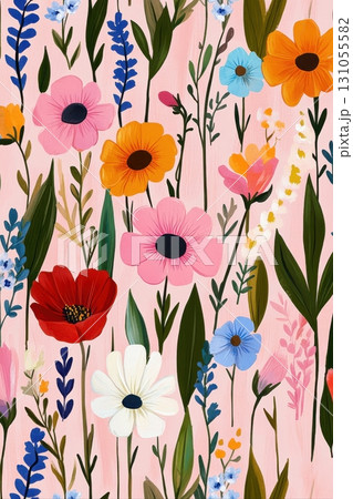 Vibrant flower arrangement garden illustration colorful close-up nature's beauty Vibrant flower arrangement garden illustration colorful close-up nature's beauty 131055582