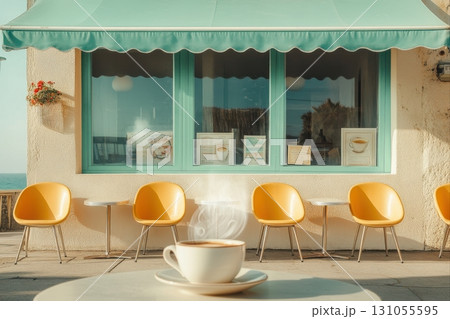 Savoring coffee by the seaside lifestyle photography ocean view relaxation inspiration 131055595