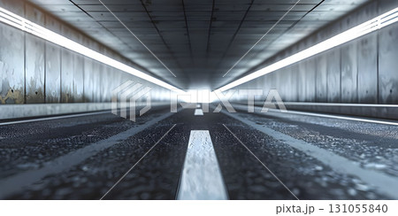Architectural tunnel on highway with empty asphalt road background - Ai Generated 131055840
