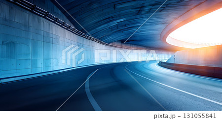 Architectural tunnel on highway with empty asphalt road background - Ai Generated 131055841