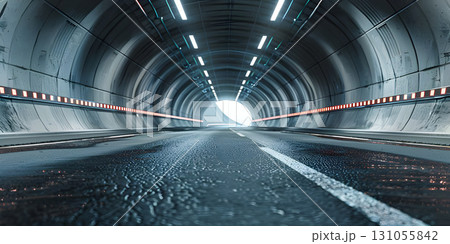 Architectural tunnel on highway with empty asphalt road background - Ai Generated 131055842