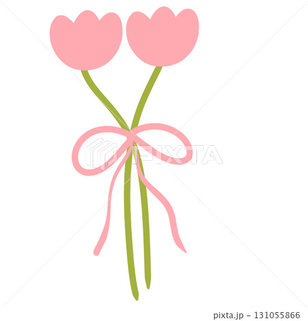 Pink tulips tied with a pink bow 131055866