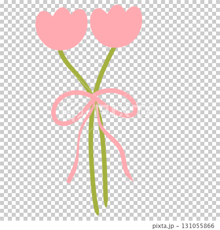 Pink tulips tied with a pink bow 131055866