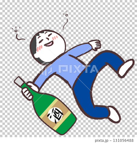 お酒を飲んで寝転がる男性のイラスト お酒を飲んで寝転がる男性のイラスト 131056488