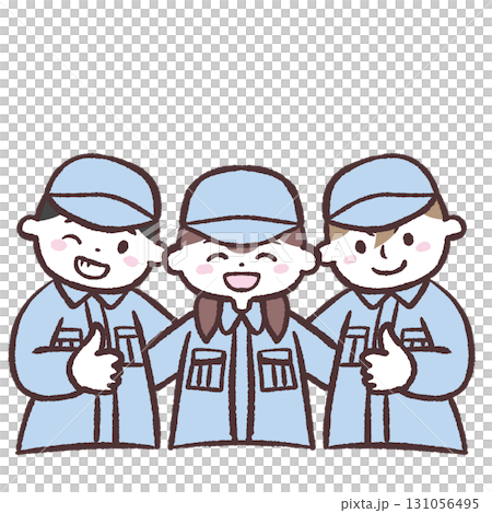 笑顔で肩を組む作業着のスタッフイラスト 131056495