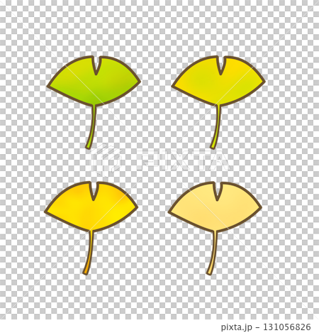Ginkgo leaves 4-color set (Autumn, Japanese-style illustration material) 131056826