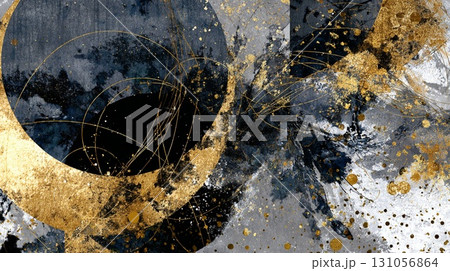 和素材・正月素材 抽象的モダンアート、金箔と墨の表現、美しいデザイン 131056864