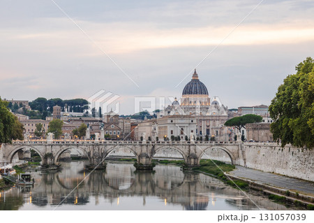 View of St. Peter's Basilica and the bridge over the Tiber River in Rome View of St. Peter's Basilica and the bridge over the Tiber River in Rome 131057039