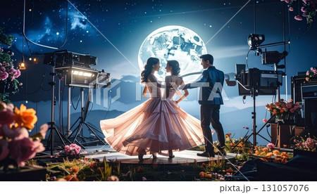 月をバックに踊る人々 月をバックに踊る人々 131057076