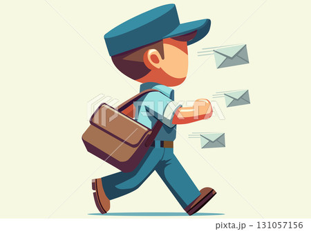 Flat illustration of a postman delivering a letter. Flat illustration of a postman delivering a letter. 131057156