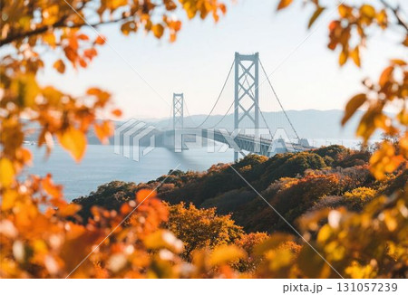 紅葉越しの大橋　AIイラスト 131057239