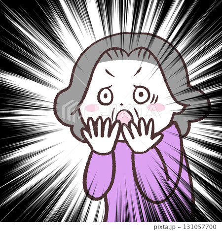 ひどく驚いているシニア女性のイラスト ひどく驚いているシニア女性のイラスト 131057700
