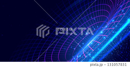 Futuristic blue and pink digital tunnel lines with lighting effect sparkle on dark background. Futuristic blue and pink digital tunnel lines with lighting effect sparkle on dark background. 131057831