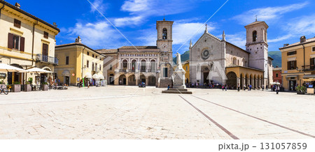 Norcia town, piazza of San Benedetto. Umbria, Italy travel and landmarks 131057859