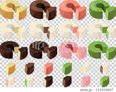 Baumkuchen and cut Baumkuchen set 131058607