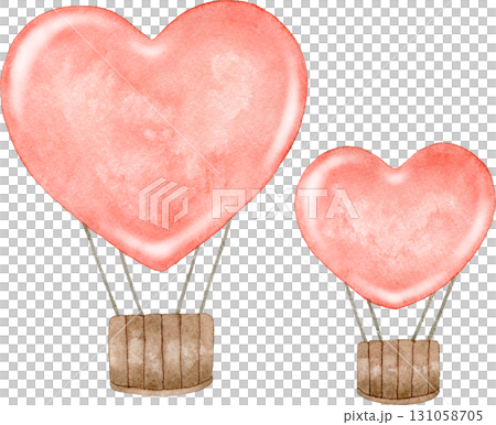 Watercolor illustration of two heart balloons lined up Watercolor illustration of two heart balloons lined up 131058705