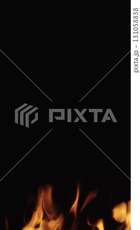 fire flames of campfire over black background, for overlay 131058838
