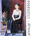 hand painted portrait of dressed female model 131058904