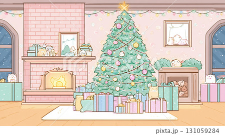 クリスマスツリーの室内イラスト 131059284