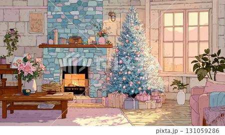 暖かな部屋のクリスマスツリー 131059286