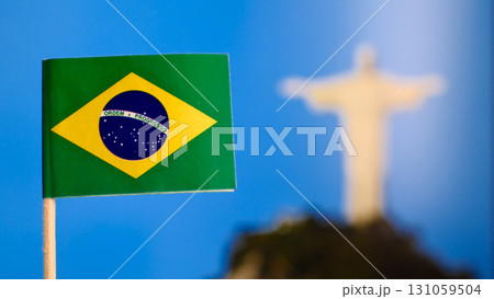 Brazil flag selective focus with copy space 131059504