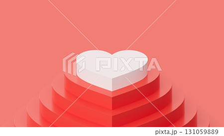 商品を飾る白いハートのステージと赤い階段の3D背景、バレンタインの表彰台イラスト 商品を飾る白いハートのステージと赤い階段の3D背景、バレンタインの表彰台イラスト 131059889