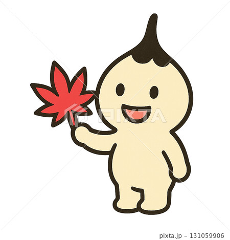 涙型キャラクターと赤いもみじのイラスト（秋・かわいい素材） 131059906