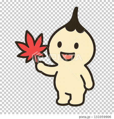 涙型キャラクターと赤いもみじのイラスト（秋・かわいい素材） 131059906