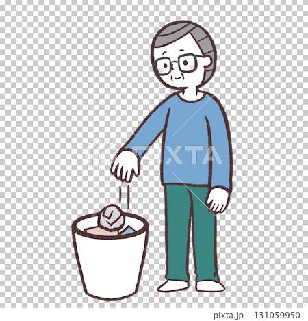 ゴミを捨てるシニア男性のイラスト 131059950