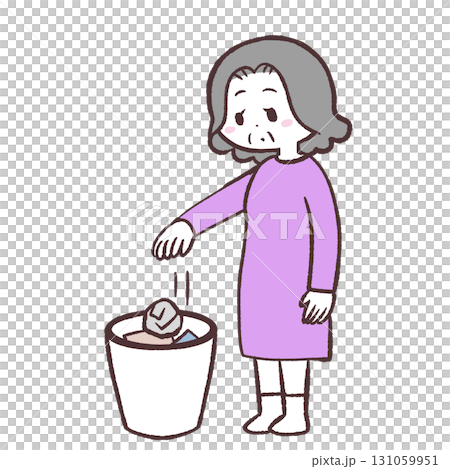 ゴミを捨てるシニア女性のイラスト 131059951