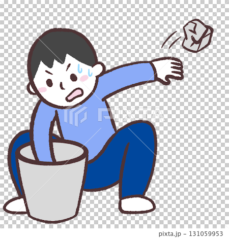 ゴミ箱の中を探す男性のイラスト 131059953