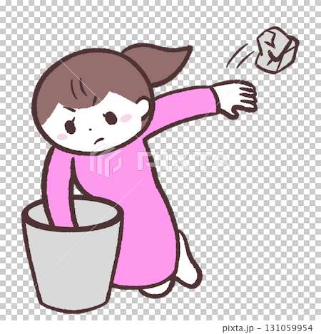 ゴミ箱の中を探す女性のイラスト 131059954