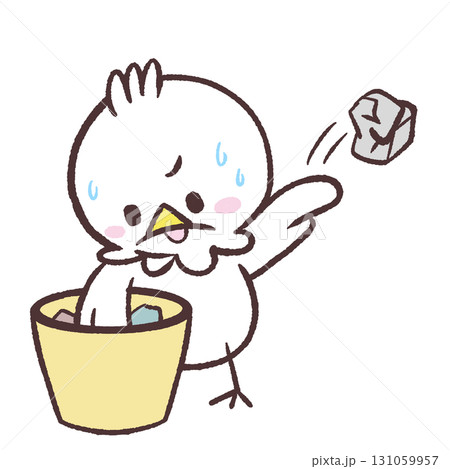 ゴミ箱の中を探す白い鳥のイラスト ゴミ箱の中を探す白い鳥のイラスト 131059957