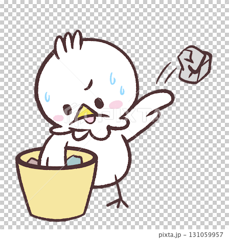 ゴミ箱の中を探す白い鳥のイラスト ゴミ箱の中を探す白い鳥のイラスト 131059957