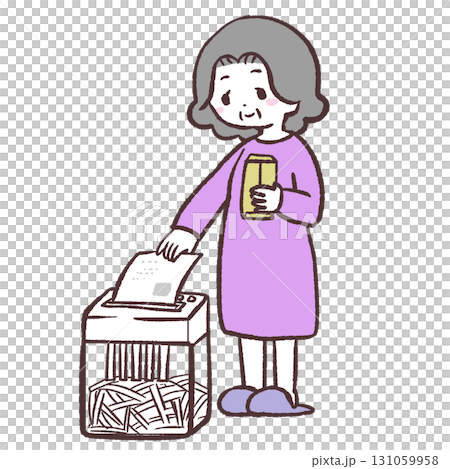 シュレッダーするシニア女性のイラスト 131059958