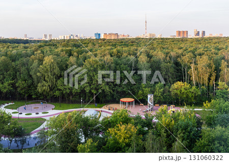 above view of playground in green city park above view of playground in green city park 131060322