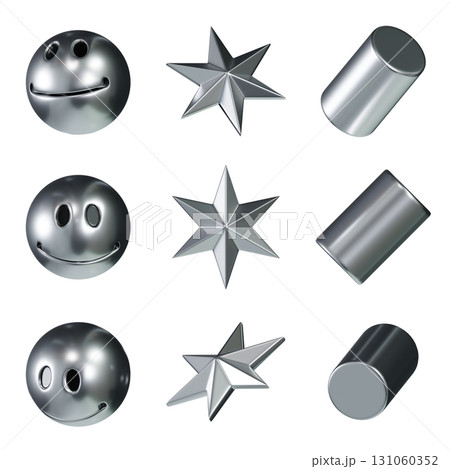 Shiny Metallic Silver 3D Icon Set smile, star, cylinder 131060352