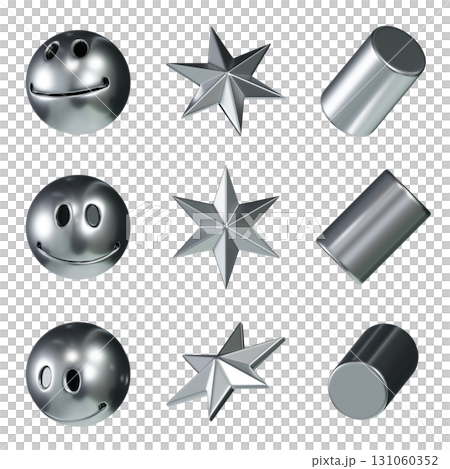 Shiny Metallic Silver 3D Icon Set smile, star, cylinder 131060352
