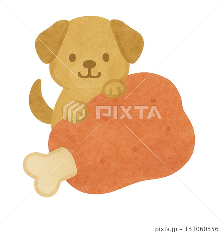 大きなお肉からひょっこり顔を出す子犬のイラスト 131060356