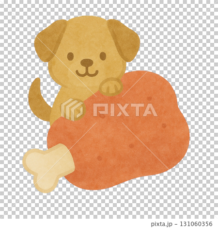 大きなお肉からひょっこり顔を出す子犬のイラスト 131060356