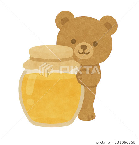 大きなハチミツの瓶からひょっこり顔を出す子グマのイラスト/タイプ2 131060359