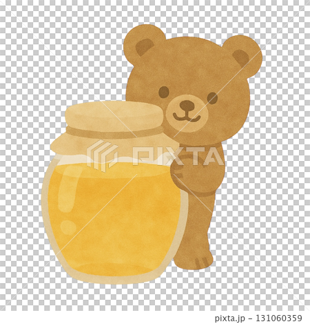 大きなハチミツの瓶からひょっこり顔を出す子グマのイラスト/タイプ2 131060359