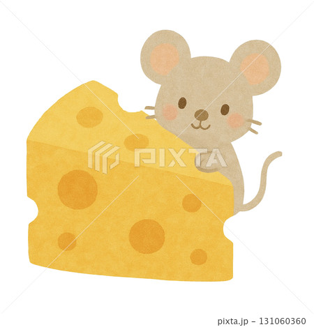 大きなチーズからひょっこり顔を出すネズミのイラスト 131060360