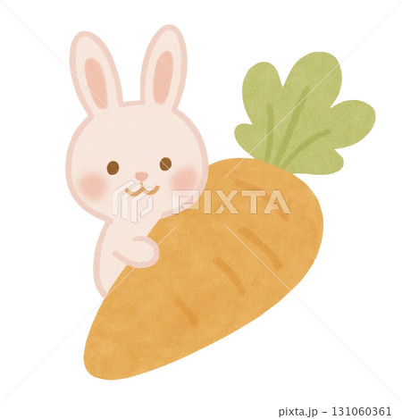 大きなにんじんからひょっこり顔を出すうさぎのイラスト 131060361